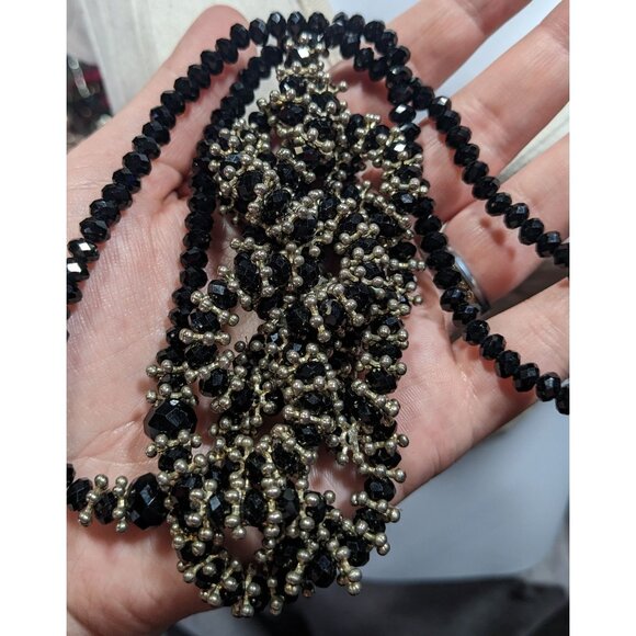 Vintage Glam Metal And Glass Beaded Loop Statement Necklace - Picture 3 of 5